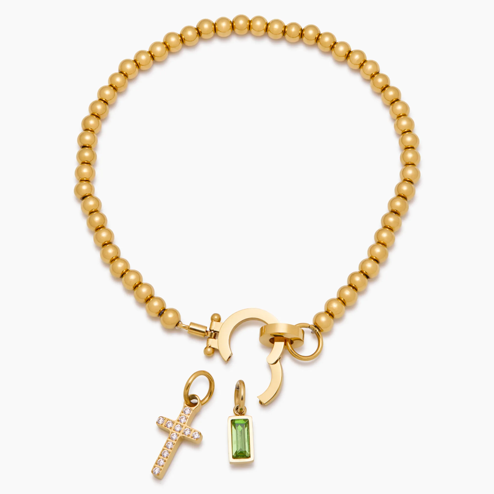 Beaded Birthstone Cross Charm Bracelet - Image 4