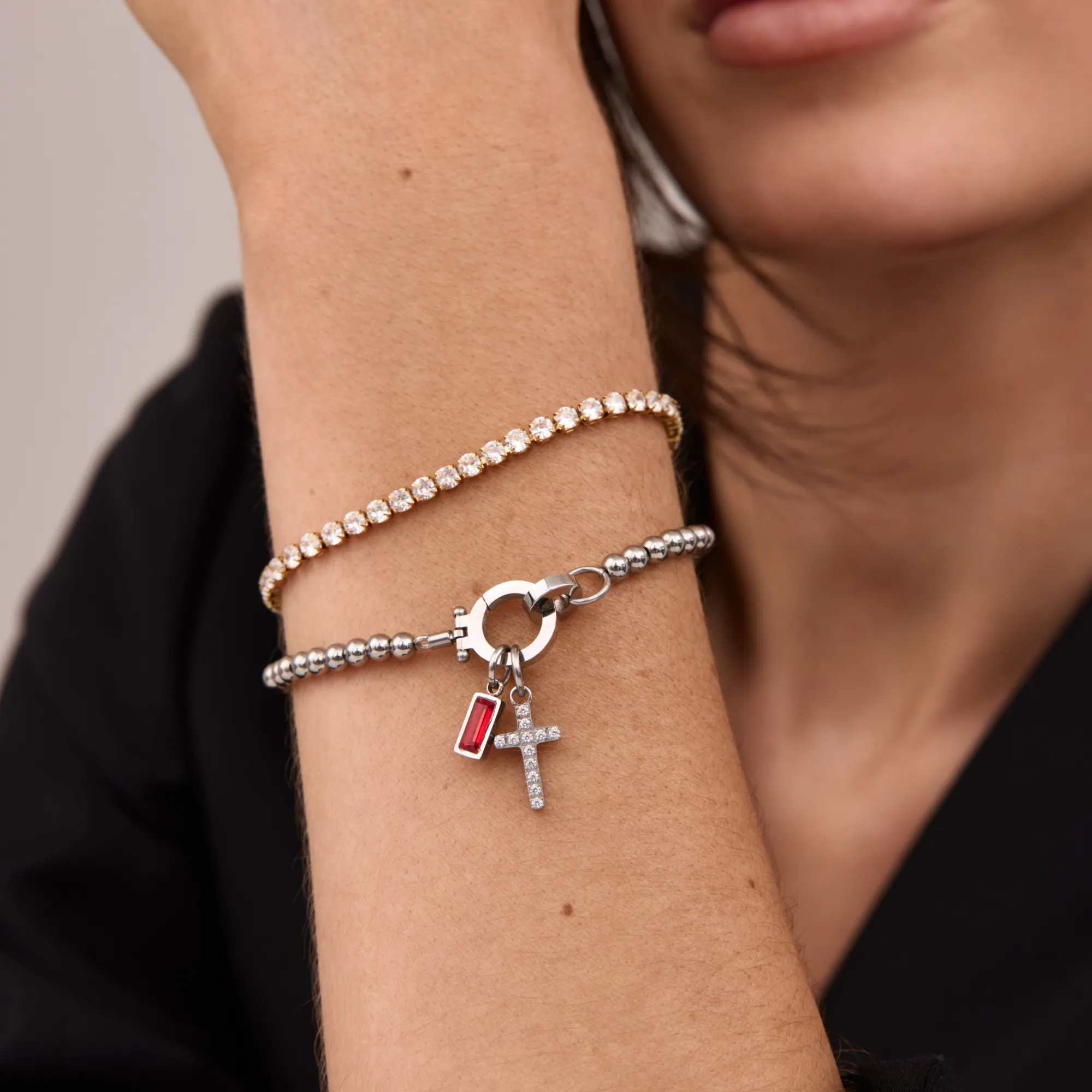 Beaded Birthstone Cross Charm Bracelet - Image 7