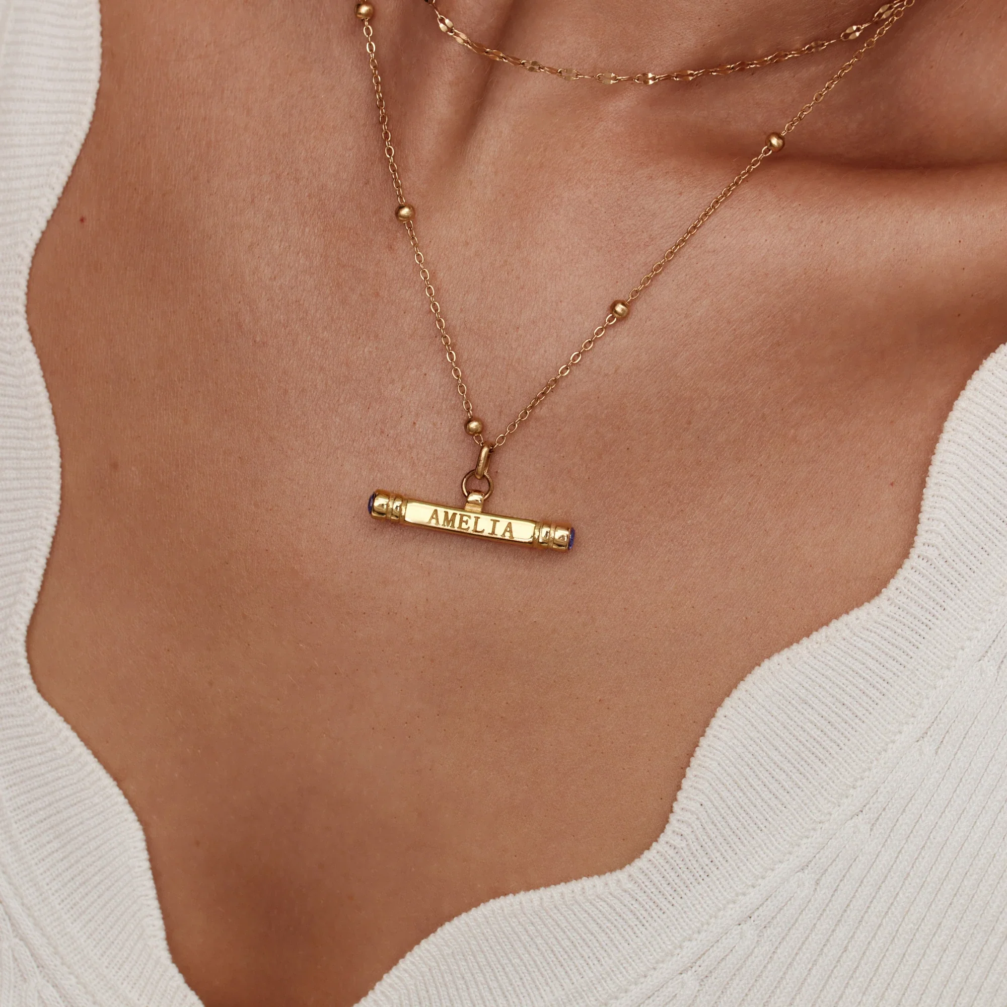 Custom Name & Birthstone T-Bar Necklace - Image 7