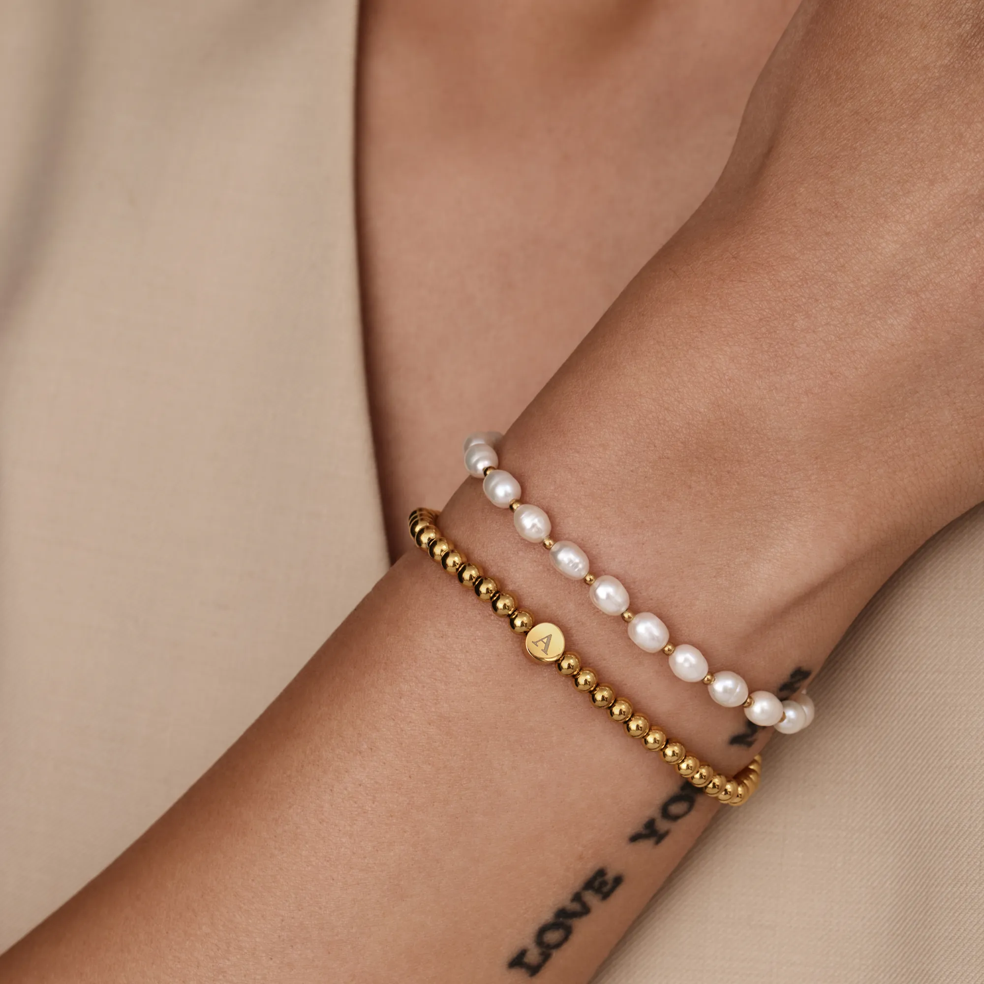 Engraved Initial Beaded Bracelet - Image 2