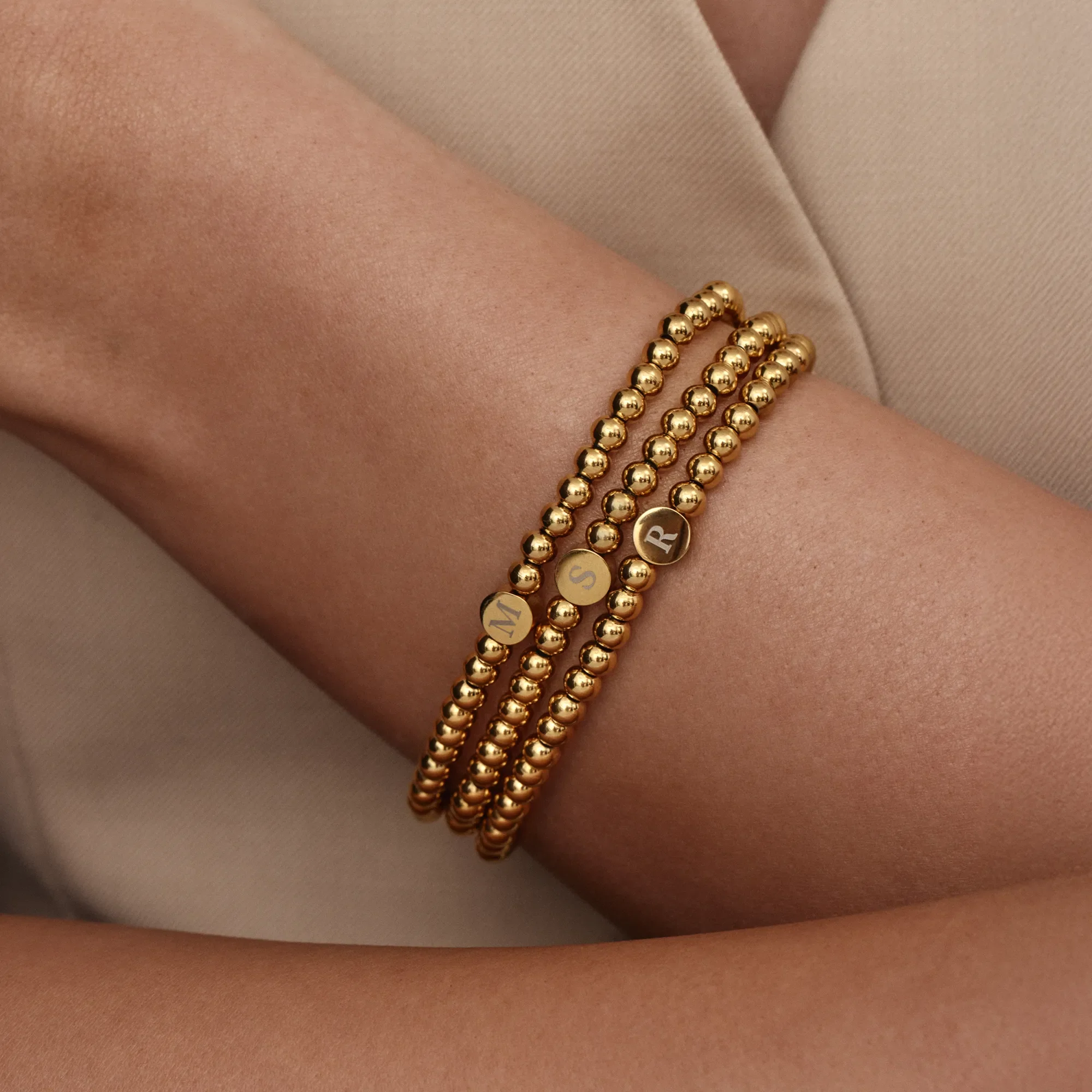 Engraved Initial Beaded Bracelet - Image 3