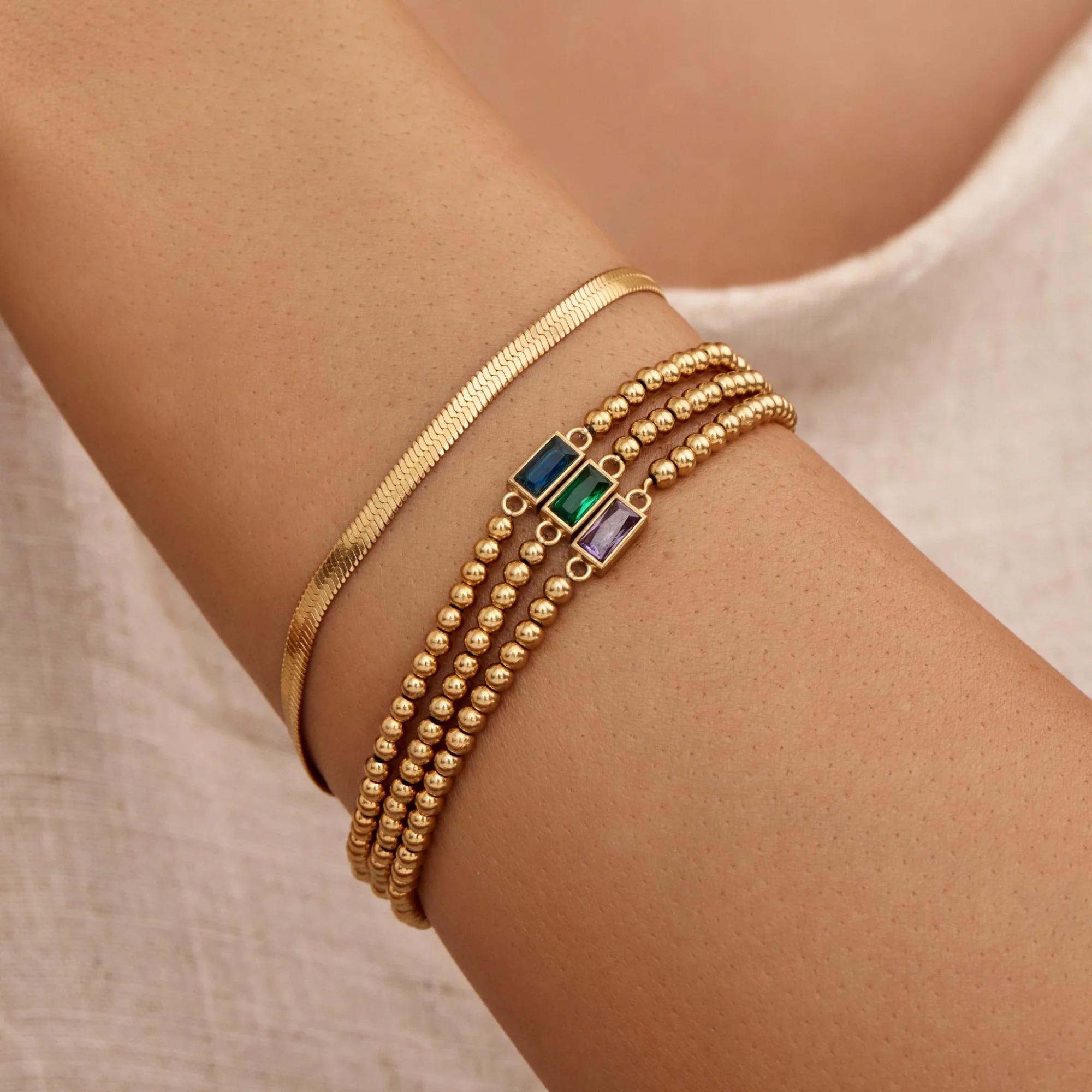Gold Beaded Birthstone Bracelet - Image 3