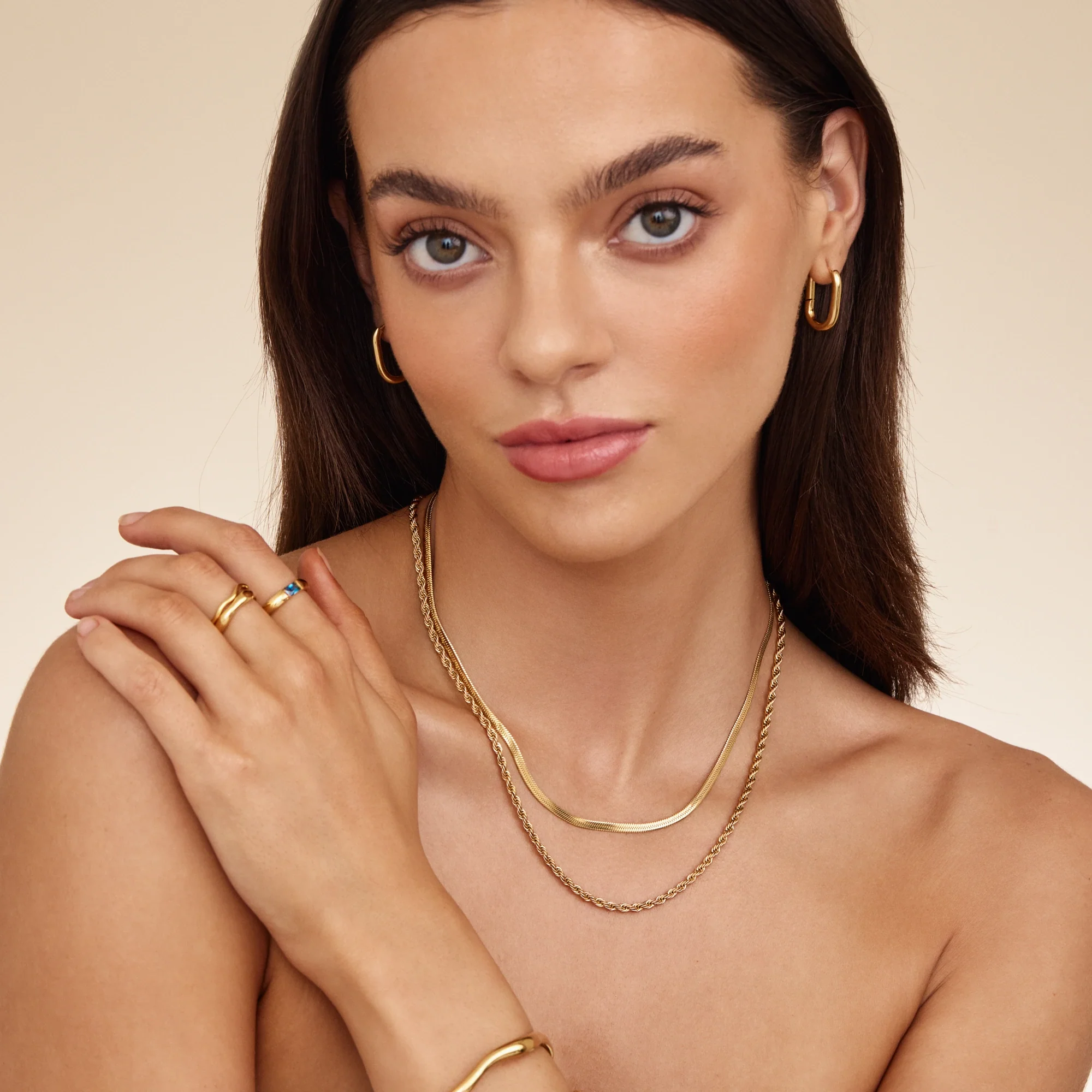 Herringbone & Rope Chain Layered Necklace - Image 2