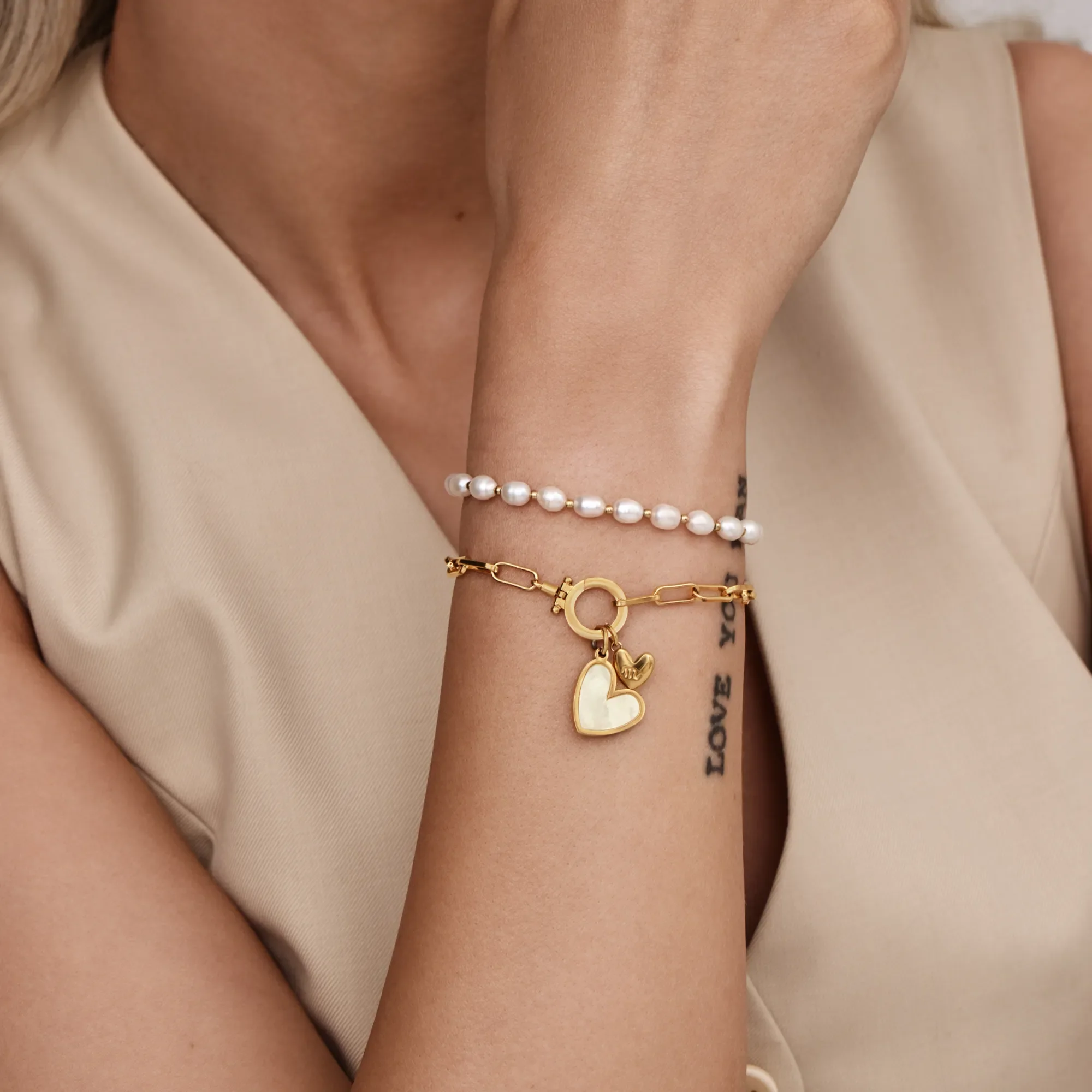 Paperclip Initial Heart Duo Bracelet - Image 4