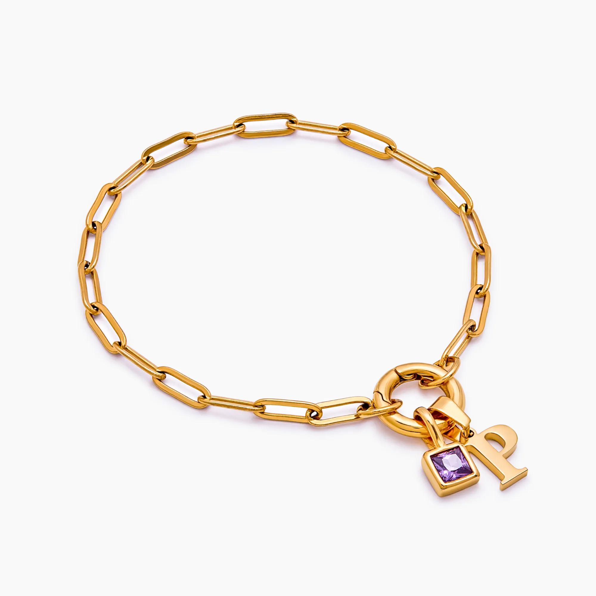 Paperclip Initial Birthstone Bracelet - Image 3