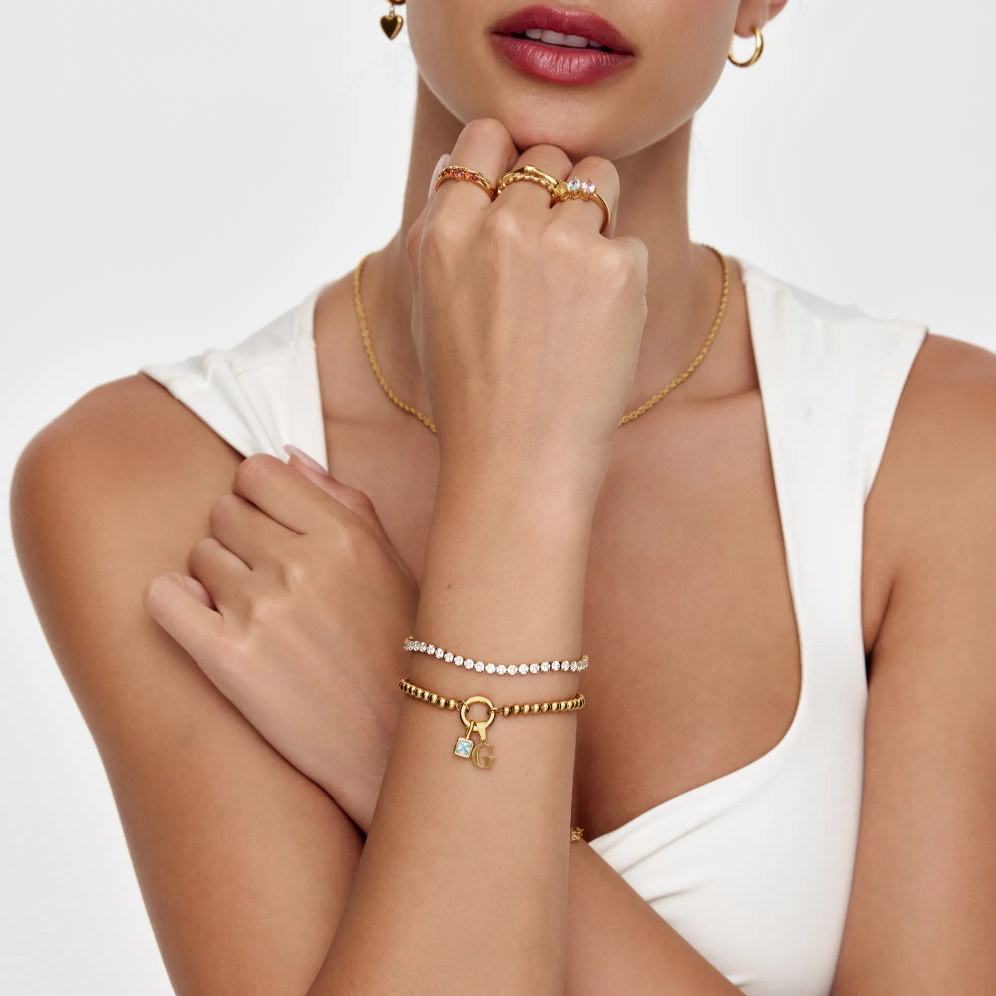 Pearl Birthstone Cross Charm Bracelet - Image 3