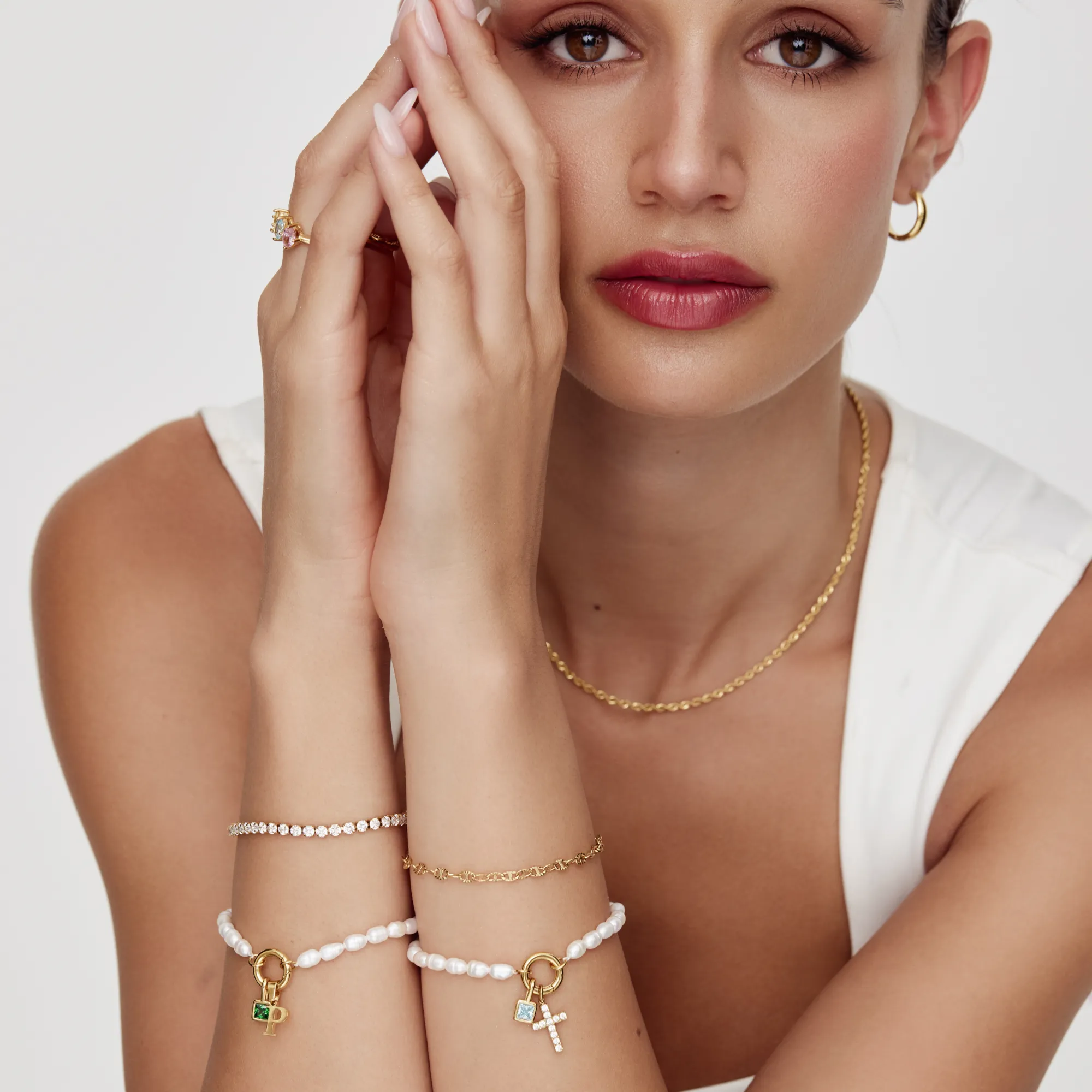 Pearl Birthstone Cross Charm Bracelet - Image 5