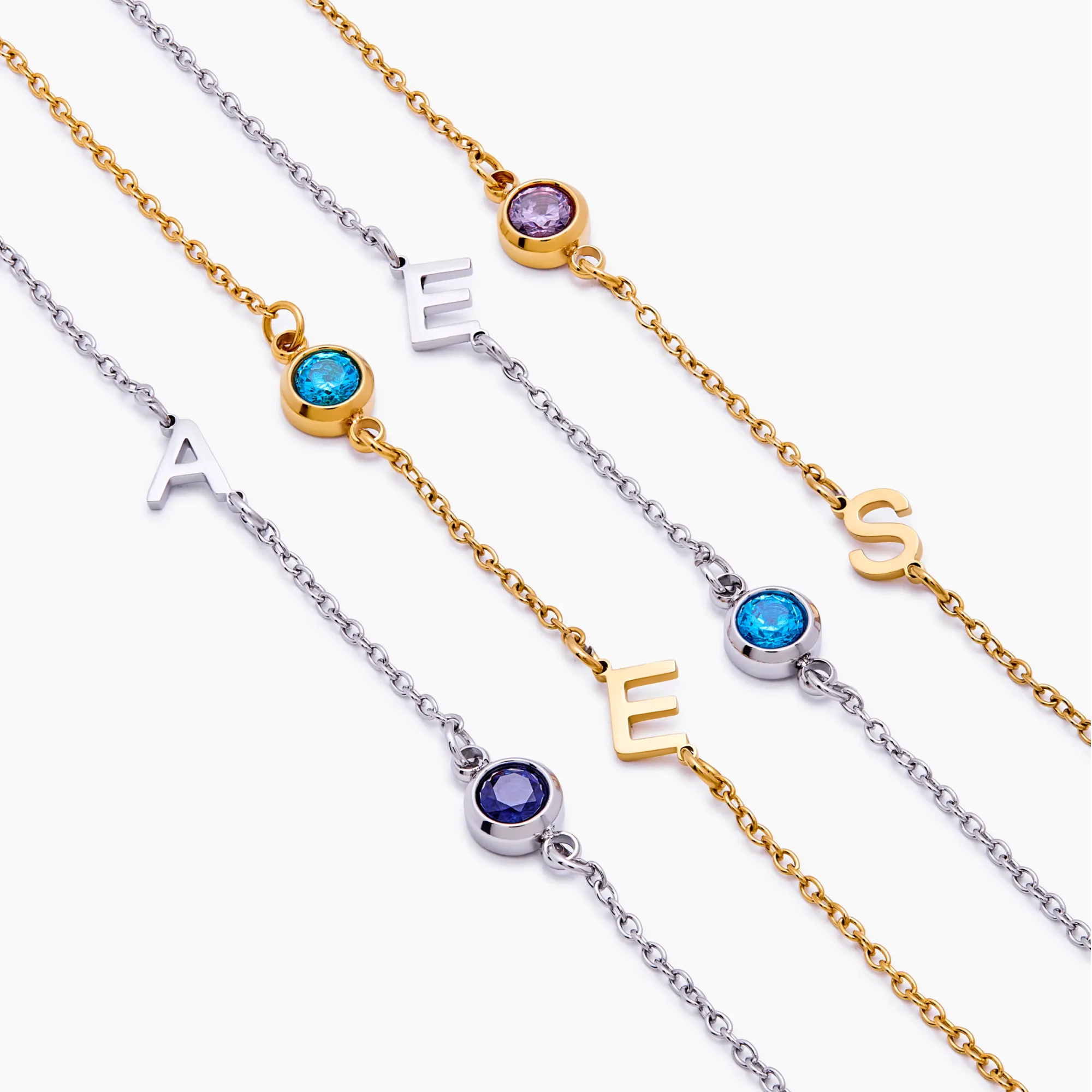 Side-Set Initial Birthstone Bracelet - Image 8