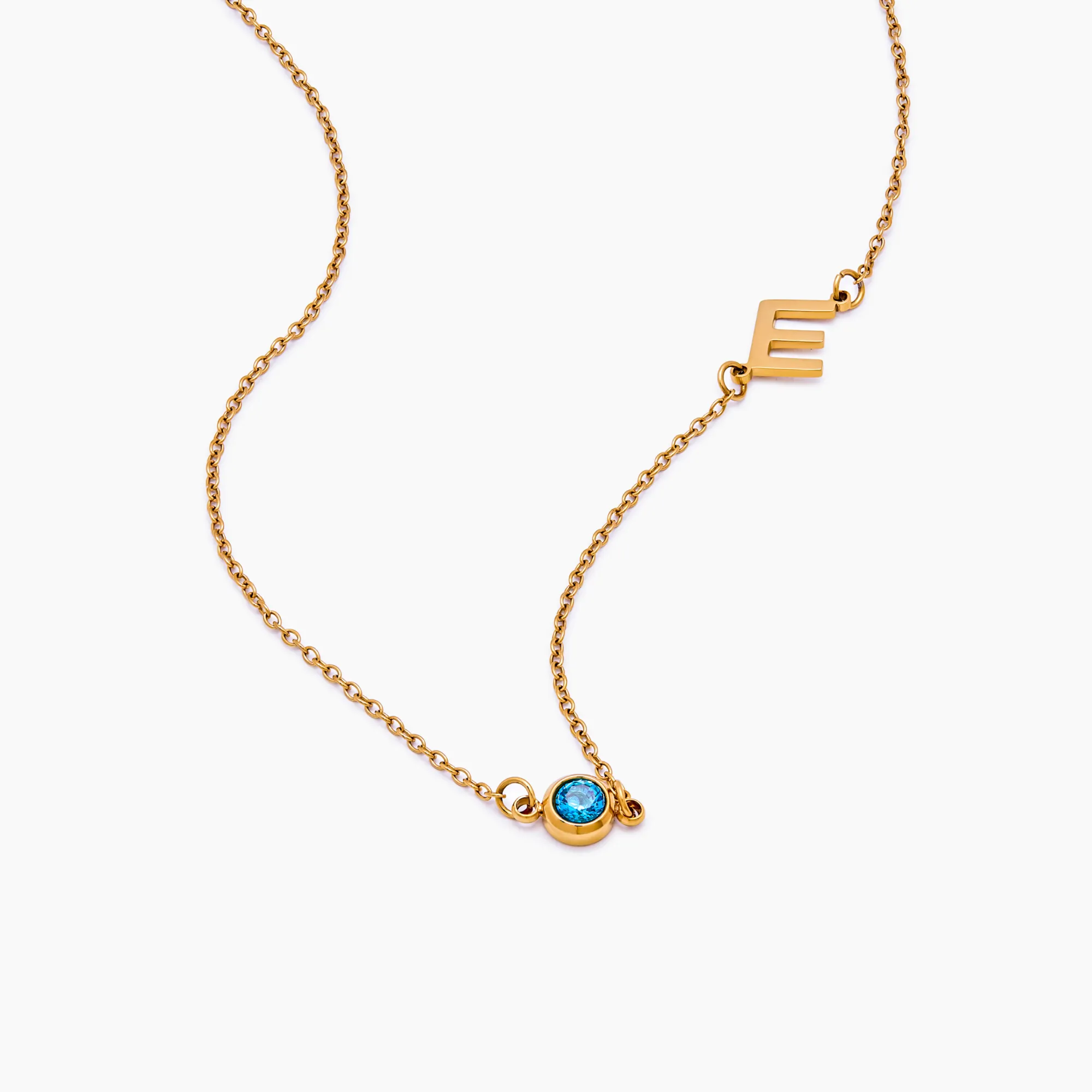 Side-Set Initial Birthstone Necklace - Image 4