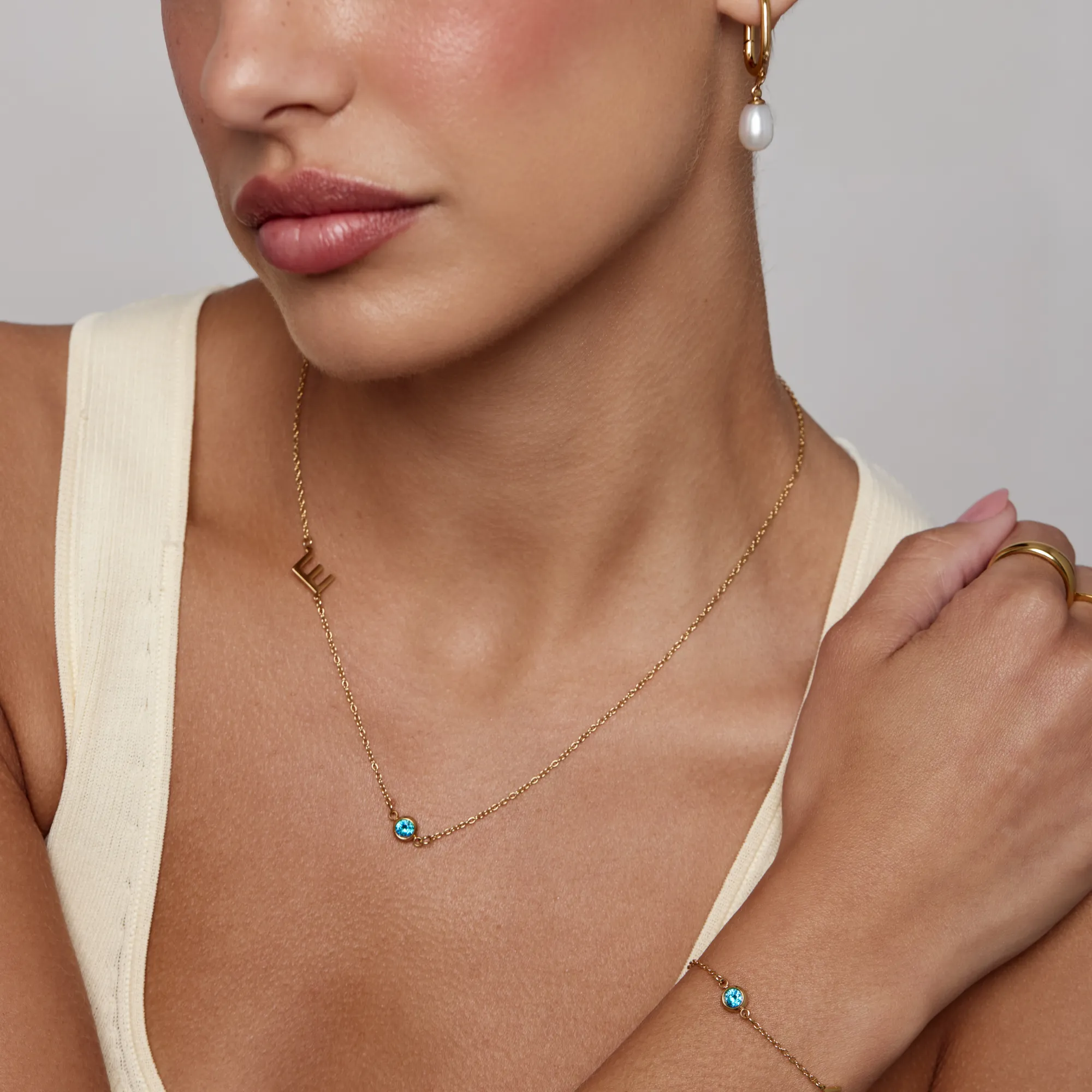 Side-Set Initial Birthstone Necklace - Image 8